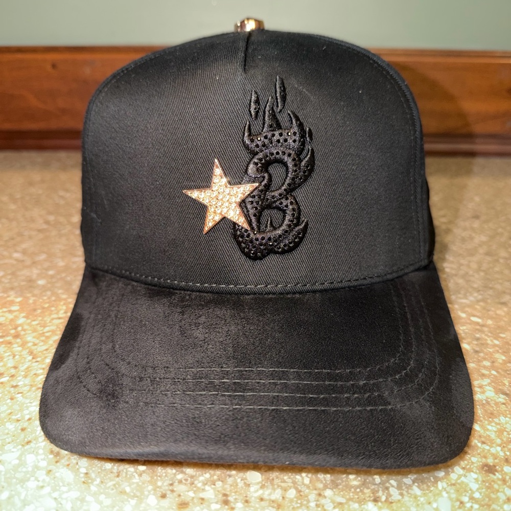 El Barbas "B-STAR" Black Velvet Bling Trucker Hat Ball Cap NWOT